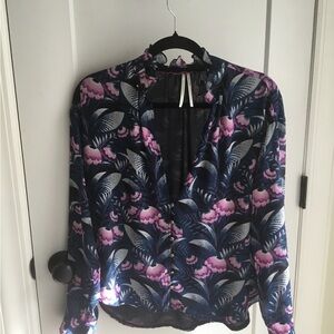 Anthropologie Navy and Pink Floral Blouse Size Small